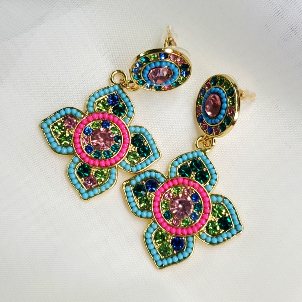 Multicolor Mosaic‎ Rhinestone Earrings